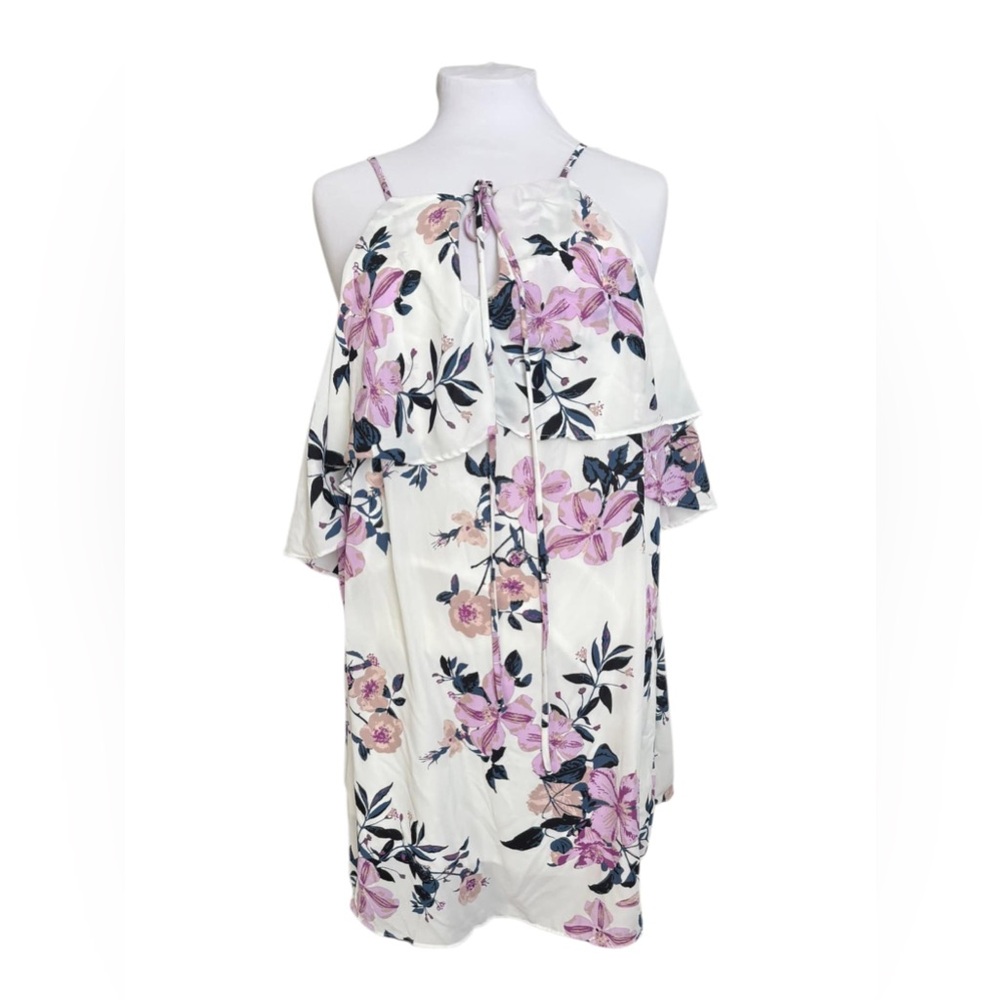 NWT Charlotte Russe Floral Blouse Pink Ruffle Flowy Size L, spaghetti straps